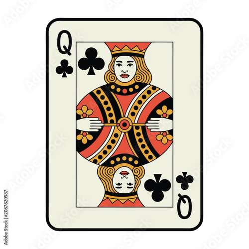 Queen of Clubs Playing Card Vector Illustration, queen of clubs, playing card