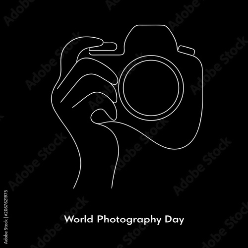 World Photography Day, Camera Icon, Hand Holding Camera, Photography Symbol, Black Background