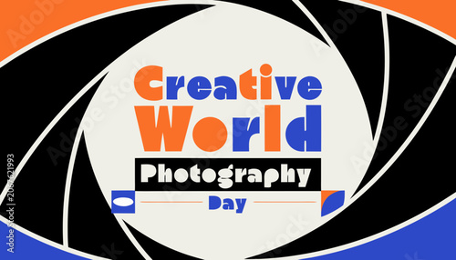 Creative World Photography Day, Camera Lens Logo, Colorful Vector Graphic