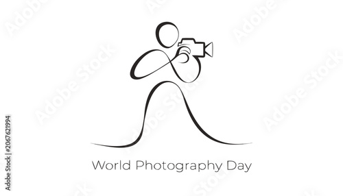 World Photography Day, photography logo, camera icon, line art, vector illustration