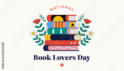 National Book Lovers Day, book stack, colorful illustration, vector icon, literary celebration