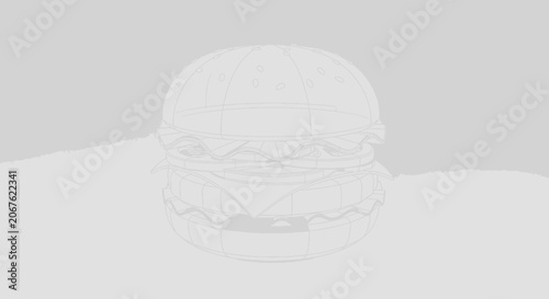 Wireframe 3D render of a delicious beef hamburger