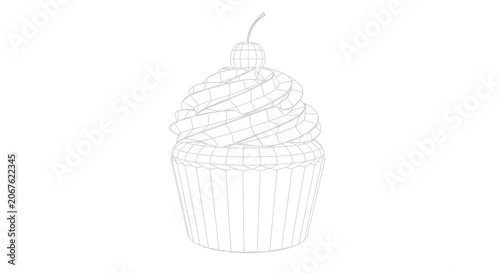 Wireframe 3D illustration of a delicious cupcake top