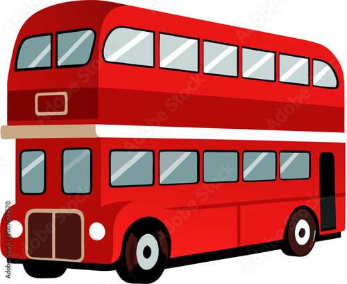Double-Decker London Bus: A stylized, iconic red double-decker London transit bus, isolated on a white background.