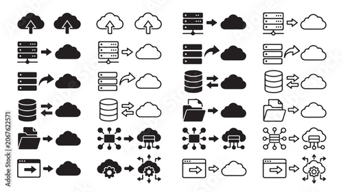 Cloud Computing Icons Set For Data Storage And Migration Concepts on a transparent background