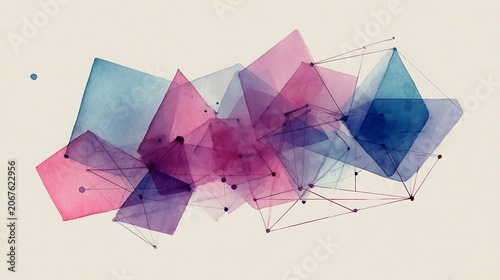 Abstract Geometric Shapes Overlapping with Transparent Gradient Colors on White Background