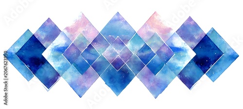 Geometric shapes in blue and purple hues on white background
