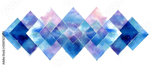 Panel kuchenny z motywem Geometric shapes in blue and purple hues on white background