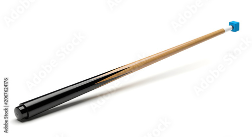 Wooden pool cue stick isolated on white background