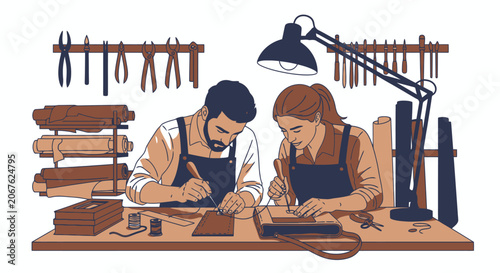 Two people working together on a craft project.