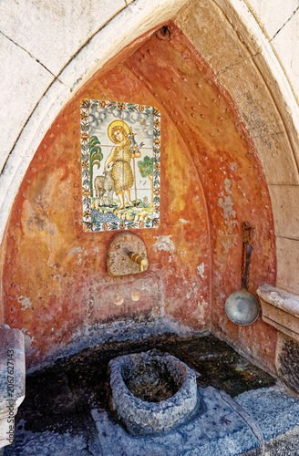 Stone fountain in the Artist village Deià, Mallorca, Balearic Islands, Spain