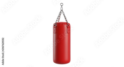 Red punching bag isolated on white background