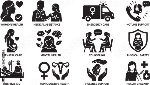 Healthcare Icons Collection Black Silhouette Style On White Background