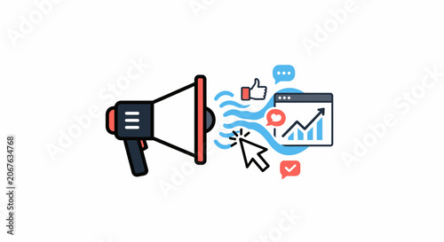 Megaphone with Social Media Icons.