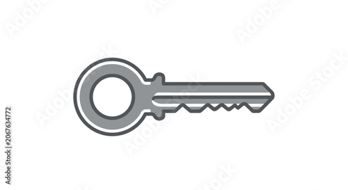 Metal key with serrated edge.