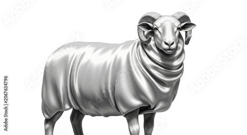 Metallic silver ram with shiny coat.
