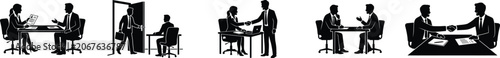 Job Interview Icon Set Flat Vector Silhouette Business Recruitment and Career Hiring Graphics