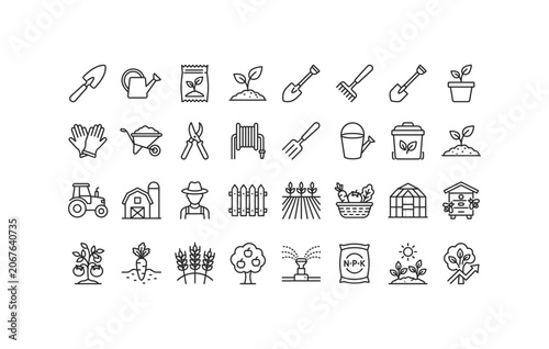 Agriculture farming and organic gardening line icon mega set