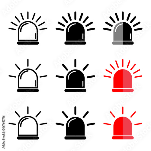 Set of Siren fire alarm sign, signal danger symbol, ambulance alert vector illustration .