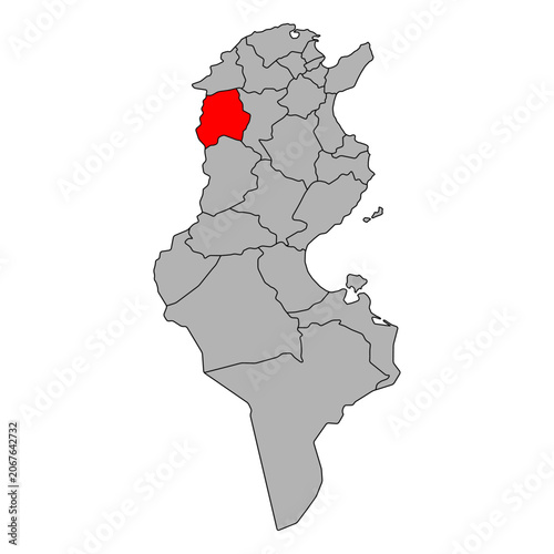 Kef of Tunisia Governorates map shape, travel web flat icon vector illustration .