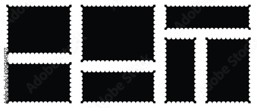 Blank postage stamp. Clean postage stamp template. Postage stamp vector icons. Blank postage stamps borders vector set. Vector illustration.