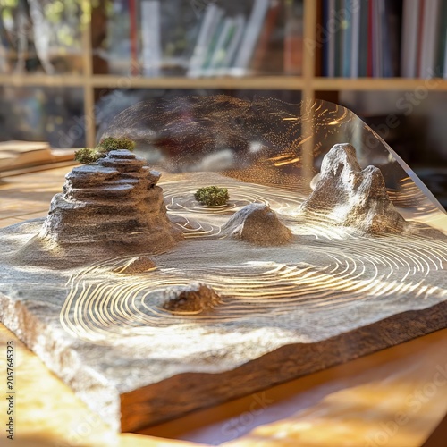Zen garden overlay on a student’s desk stressrelief during exams