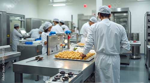 Bakery Team Preparing Pastries in Industrial Kitchen