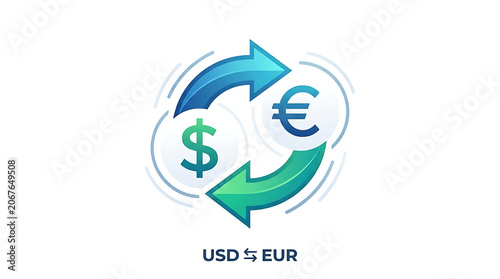 Currency exchange symbol with USD and EUR arrows