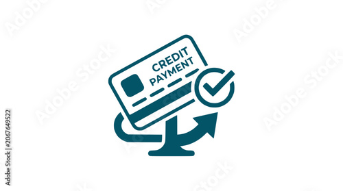 Credit card payment vector illustration on a stand with a green checkmark and arrow around it