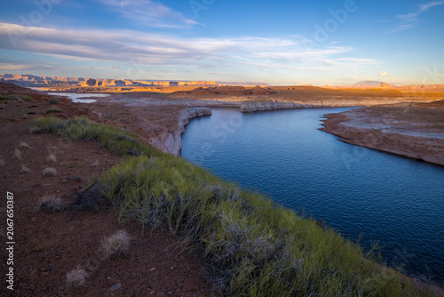 Lake Powell on Colorado river in Arizona, US at sunset