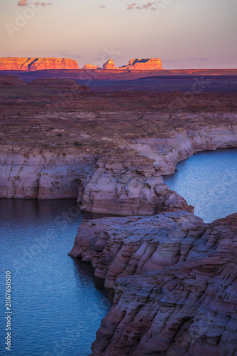Lake Powell on Colorado river in Arizona, US at sunset