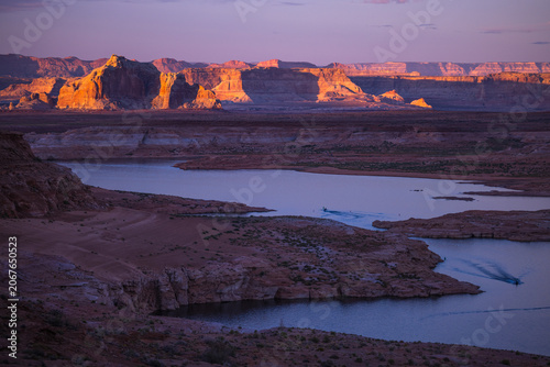 Lake Powell on Colorado river in Arizona, US at sunset
