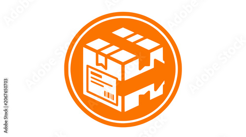 A graphic illustration shows a parcel with boxes inside an orange circle.