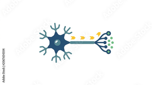 Illustration of a biological neuron cell transmitting signals.