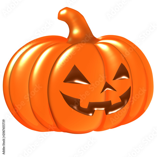 Glossy Carved Jack-O'-Lantern Pumpkin With Smiling Face On Black Background For Halloween