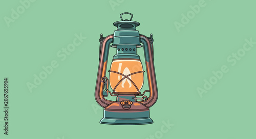 Bild auf Leinwand Vintage oil lantern with glowing flame in flat vector style
