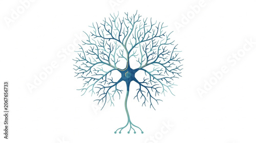 Photos Illustration of a human neuron cell body with branching dendrites and axon