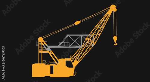 Tableau sur toile Yellow mobile crane vector illustration on black background for construction or