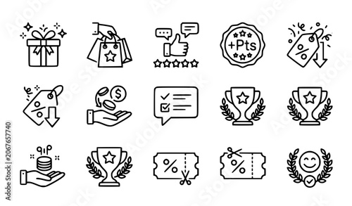 Obraz na plátně Bonus Reward and Customer Benefit Line Icons Set Shopping Gift Review System Vec
