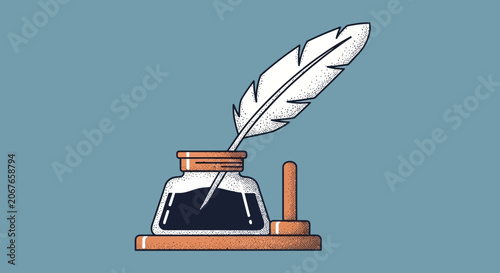 фотографія quill pen in inkwell flat vector illustration