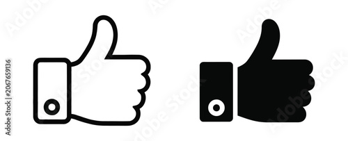 Obraz na płótnie Thumb Up Icon in Outline and Filled Styles for Approval, Like, and Rating Interface Elements