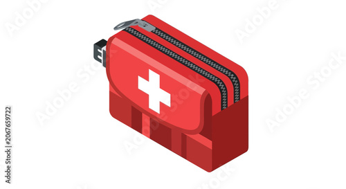 Red first aid kit with white cross symbol vector illustration