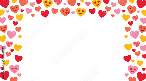 Colorful heart emoji border frame with copy space for Valentine love celebration banner design