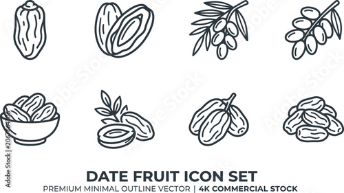 Minimalist date fruit icon set for food and health designs
