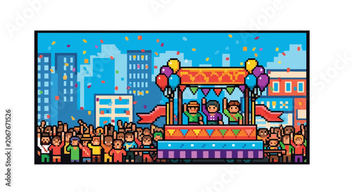 People Celebrate On A Colorful Float.