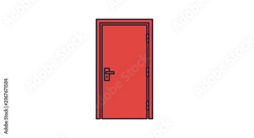 Red door with metal handle.
