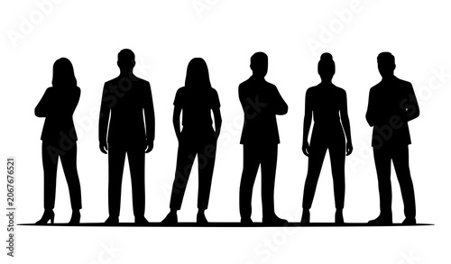 Obraz na płótnie Diverse business team silhouettes in unified standing row isolated on white back