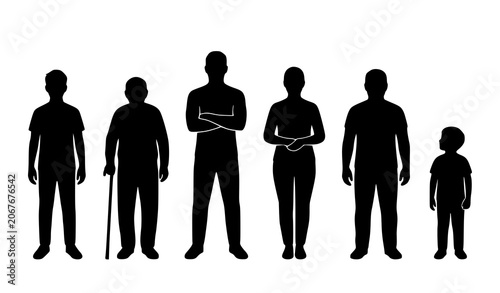 Bild auf Leinwand Inclusive group of six people silhouettes representing unity and teamwork isolat