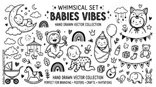 Whimsical babies vibes hand drawn vector collection