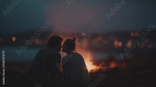 Romantic Couple by the Sea at Night
